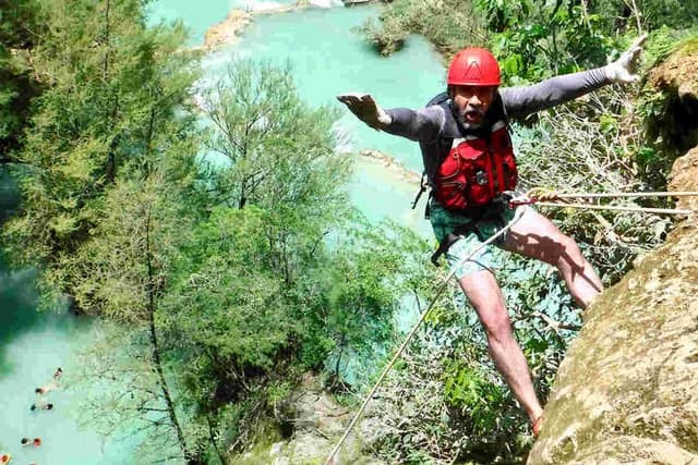 Rappel and Waterfall Jumping in the Huasteca Cascades