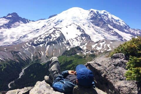 Guided hike on Mt. Rainier - old forest, falls and glacier views