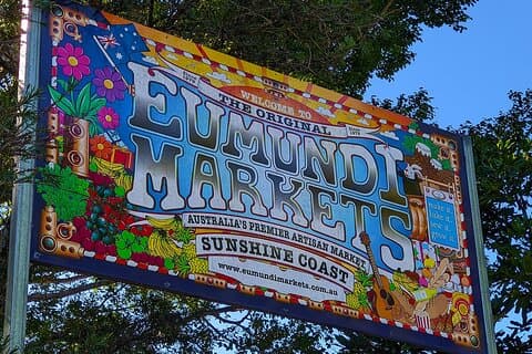 Noosa, Eumundi Markets, Glass House Mountains from Brisbane