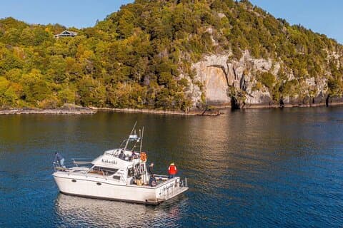 Evening Lake Taupō Boat Charter Kakariki Catamaran