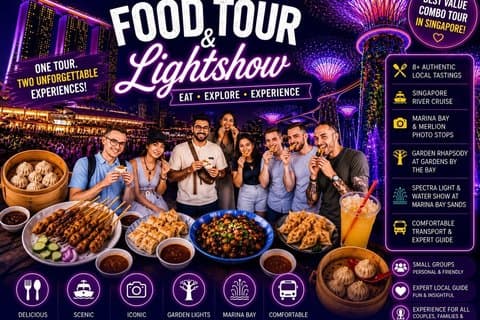 8-hr guided tour : Food Tour, 40-min River cruise & 2 light Shows