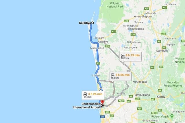 Kalpitiya City to Colombo (CMB) Airport Private Transfer