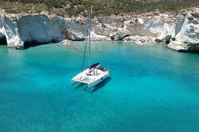 Milos caves snorkelling Catamaran Cruise in a small group