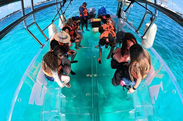 Transparent Boat Tour Cozumel Snorkel, 2 Drinks