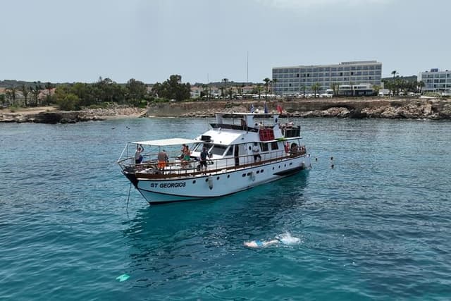 Protaras: Waterworld Cruise. Blue Lagoon & Turtle Bay. With slide