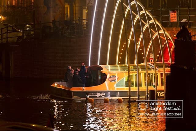 Amsterdam Light Festival Canal Cruise with open back deck