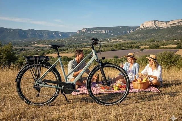 Picnic by e-bike in the middle of olive groves