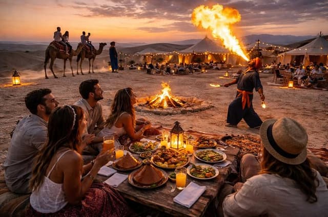 Agafay Desert Camel Ride Sunset Dinner and Live Moroccan Show