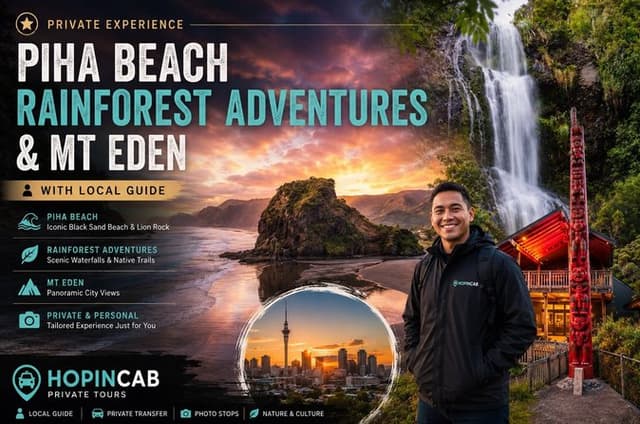 Private Piha Beach, Rainforest Adventure & Mt. Eden with Guide