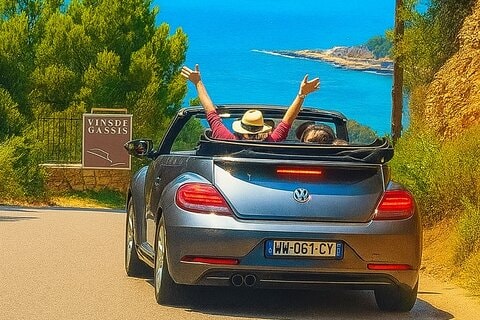 Drive by cabriolet from Marseille cruise port to cassis