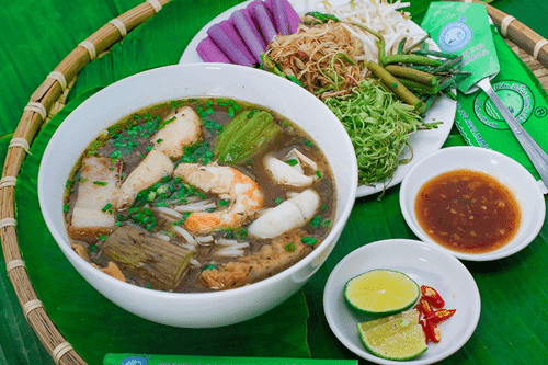 Bun mam with a unique broth and appealing garnish