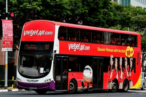 Vietjet Air Shuttle Bus with airline's distinguishing color - red