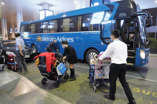 Vietnam Airlines Shuttle Bus with airline's distinguishing color - blue 