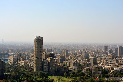 A picture of some buildings in Cairo Egypt taken from the sky