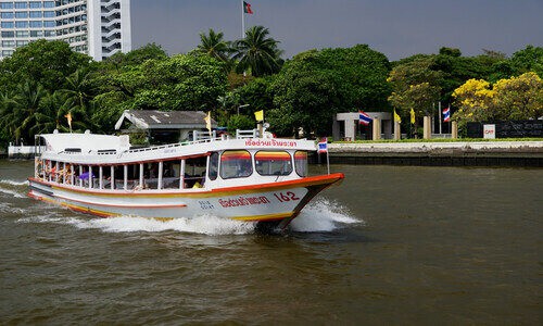 A boat taxi in the Chao Phraya River. 