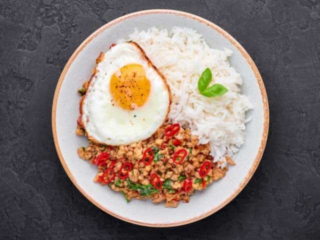 Delicious Pad Krapow served with a fried egg