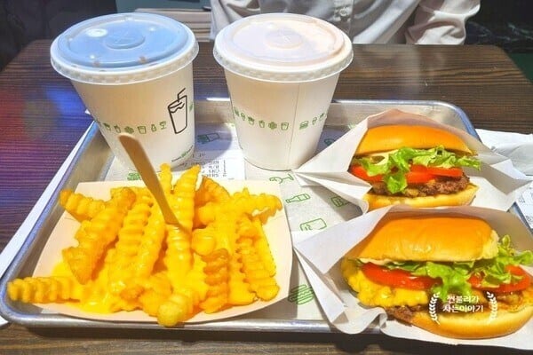 Burgers and fries at Shake Shack in Gangnam. 