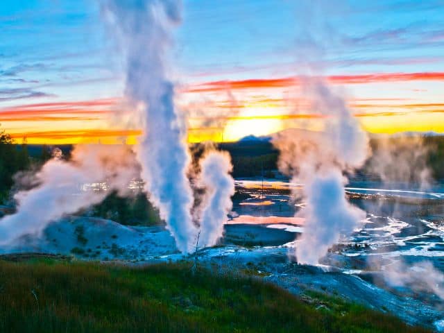 Norris Geyser during the sunset