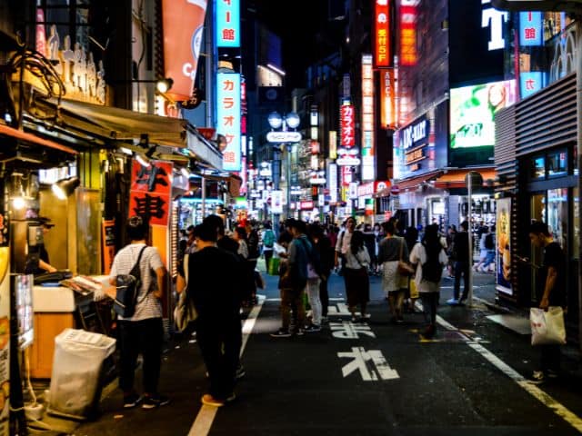 Shinjuku's busy streets at night