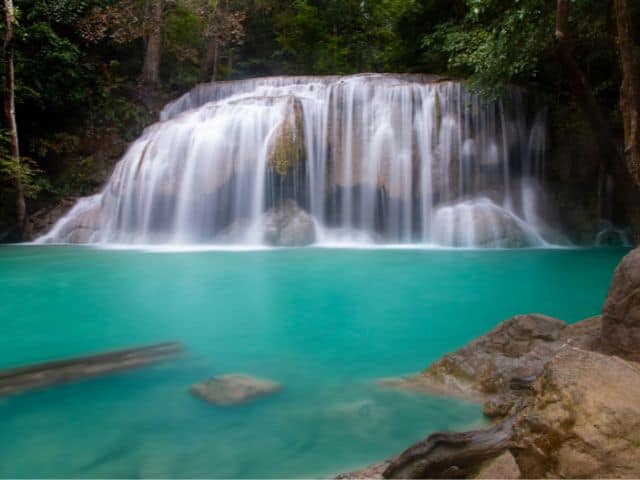 Blue waterfalls in Erawan National Park 