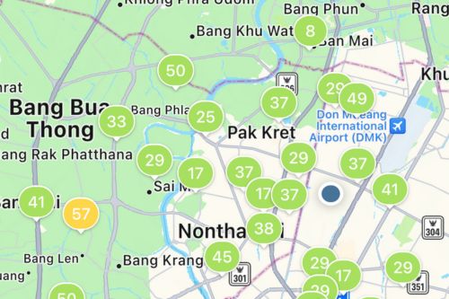 Real-time map of Bangkok and the air quality