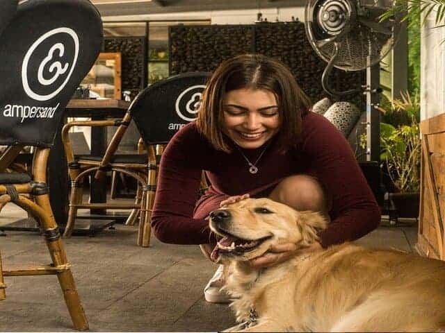 A woman petting a dog in Ampersand Eatery in Egypt