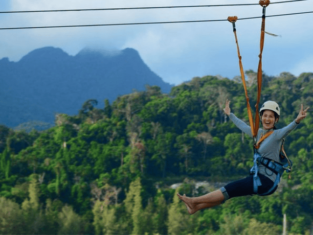 zip-lining through the lush rainforest at SKYTREX Adventure Langkawi
