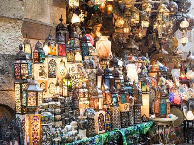 A picture outside of a shop selling lanterns in Khan el-Khalili in Egypt.