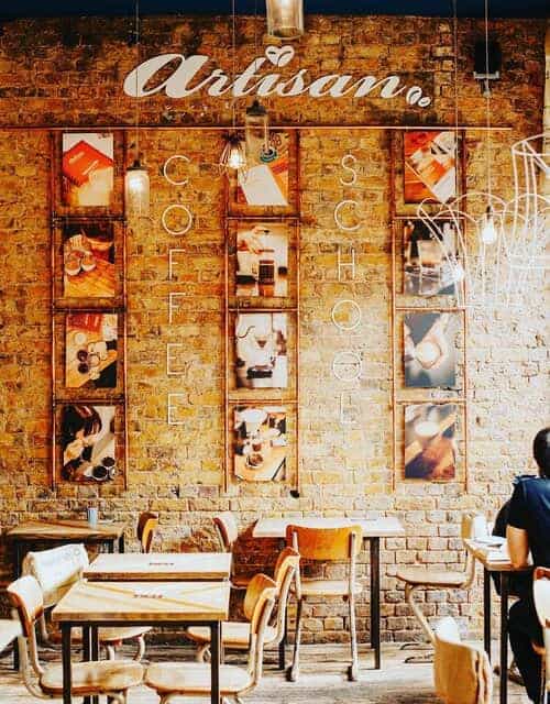 A picture inside of Artisan Coffee School cafe in London.
