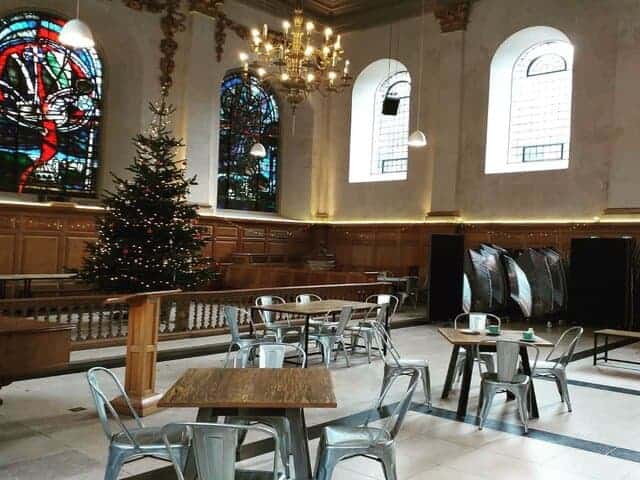 A picture inside of The Wren cafe in London.