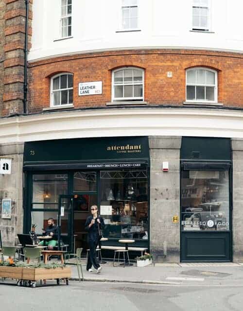 A picture outside of Attendant Coffee Roasters cafe in London.