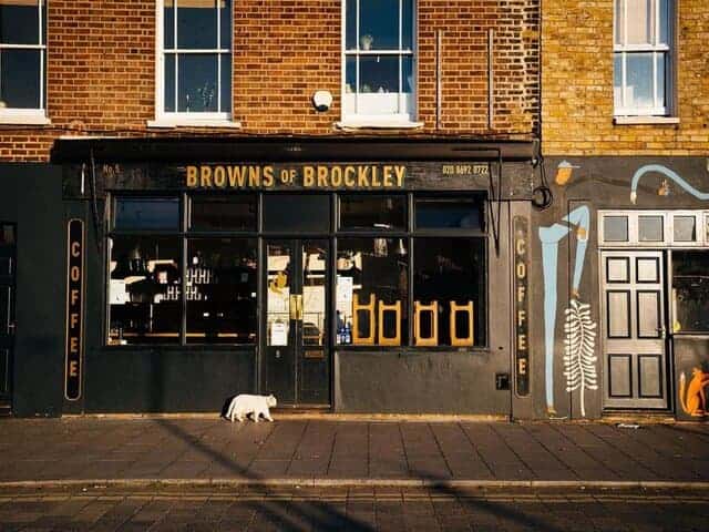 A picture outside of Browns of Brockley cafe in London.