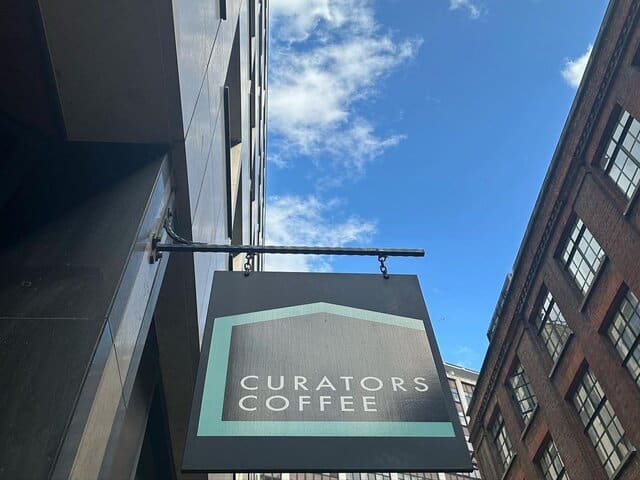 A picture outside of Curators Coffee cafe in London.