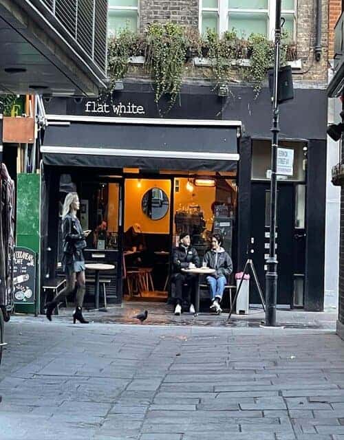 A picture outside of Flat White cafe in London.