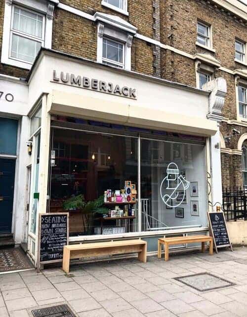 A picture outside of Lumberjack cafe in London.