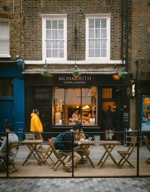 A picture outside of Monmouth Coffee cafe in London.