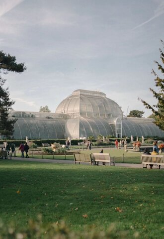 A picture of the Palm House in Kew Gardens in London.