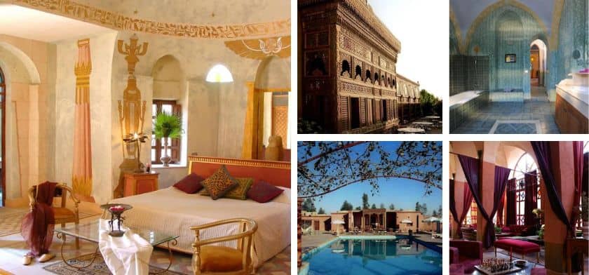 A picture of several areas in Al Moudira Hotel in Luxor, Egypt.