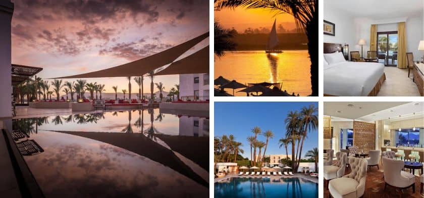 A picture of several areas in Hilton Luxor Resort & Spa in Luxor, Egypt.