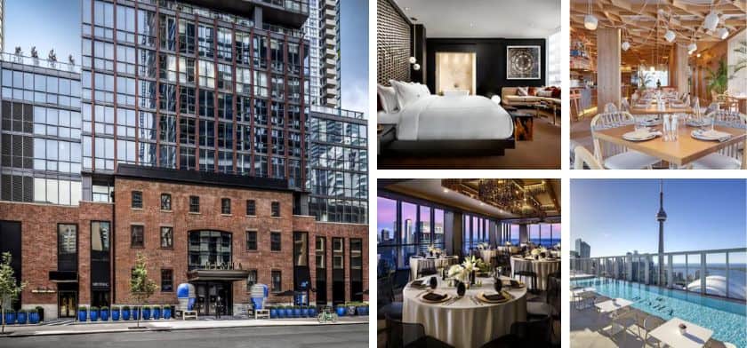 A picture of several parts of Bisha Hotel in Toronto, Canada.