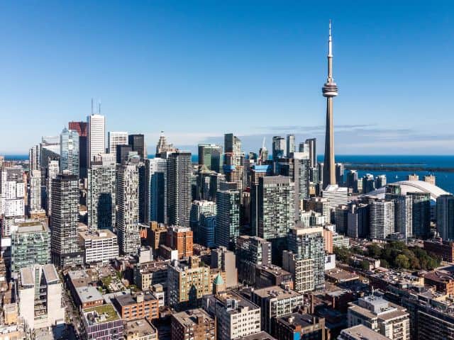 A picture of Toronto, Canada from an aerial view.