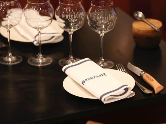 A picture inside of La Régalade Saint-Honoré restaurant in Paris, France with a napkin shown.