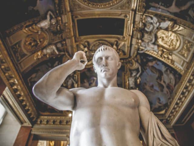 A picture of Marcellus sculpture inside of the Louvre Museum in Paris, France.