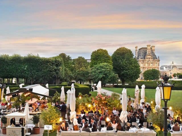 A picture of the beautiful terrace outside of Loulou restaurant in Paris, France.