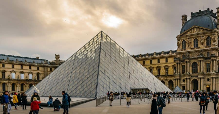 A picture outside of the Louvre Museum in Paris, France.