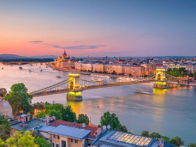 An aerial picture of Budapest in Hungary.