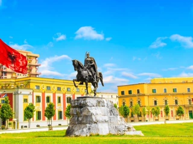 A picture of Skanderbeg Square in Tirana, Albania.