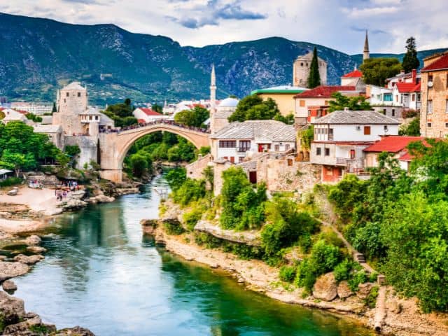 A picture of Stari Most bridge in Mostar, Bosnia and Herzegovina.