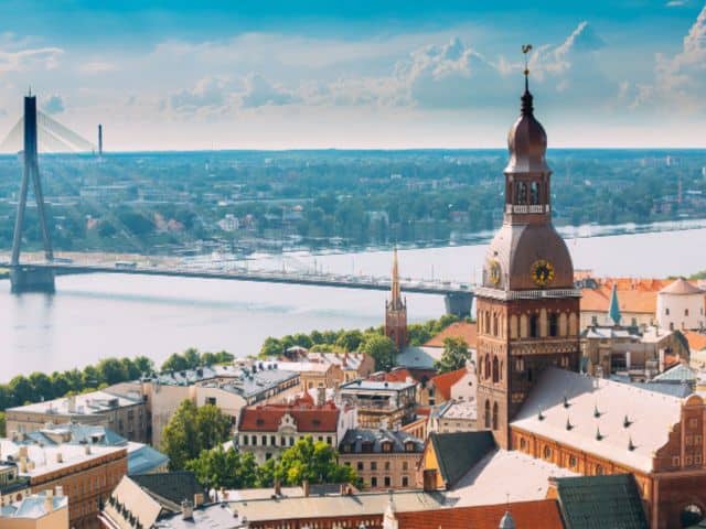 An aerial picture of Riga Dome Cathedral in Riga, Latvia.