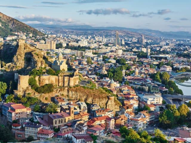 An aerial picture of the city of Tbilisi in Georgia.